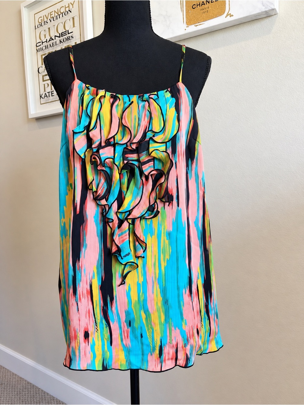 mac & jac Multicolor Ruffle Tank Top - Pink, Blue & Yellow EUC